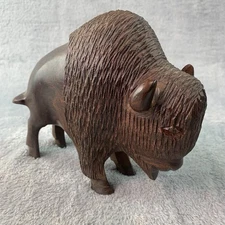 Vtg Ironwood Hand Carved American Buffalo Bison Sculpture Cabin Lodge Decor Art