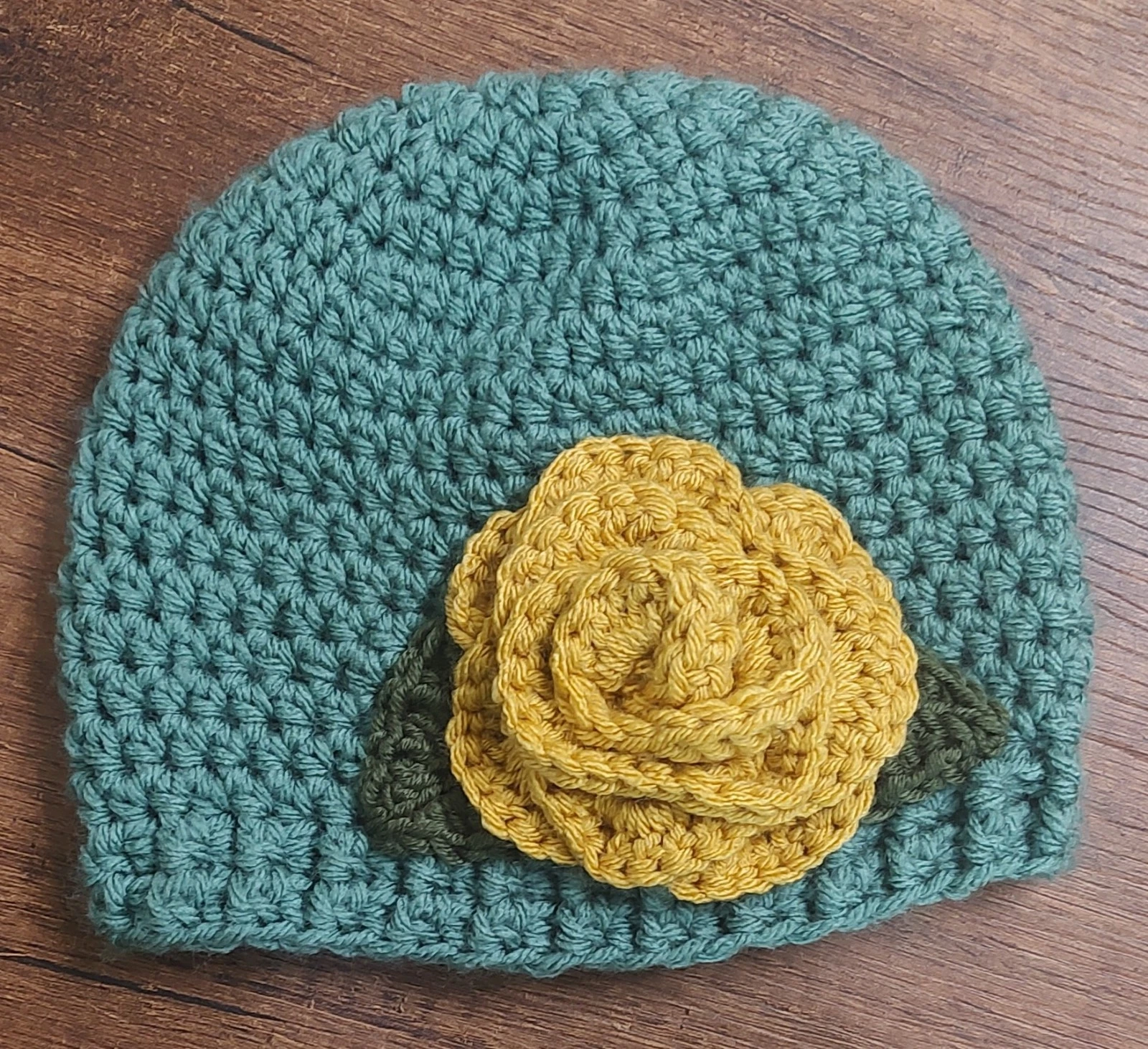 Handmade Crochet Baby Hat With Flower 3-6 Months Shower Gift Baby Girl Hat Rose