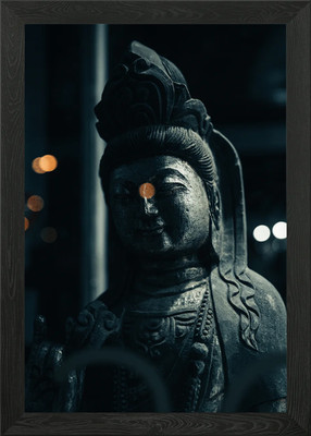 Stein Buddha Statue mit Bokeh Licht gerahmt Wandbild Poster Leinwanddruck Bild
