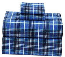100 Cotton 4 Piece Flannel Sheets - Deep Pocket - Warm - Full Blue Plaid