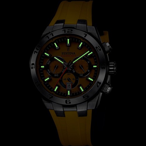 Festina Chrono Bike Cronografo F20671-4 Giallo Cinturino In Silicone 44,5 Mm - Foto 3 di 4