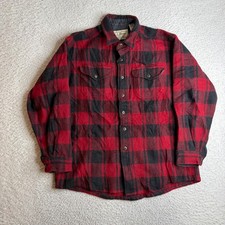 LL Bean Vintage Wool Buffalo Plaid Flannel Shirt Red Black Mens L USA Made *READ