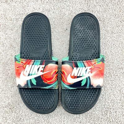 Nike Benassi JDI Slide Sandals Women's Size 9 US Floral Red Hibiscus 618919-019
