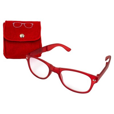 Global Vision Foldaway  Readers Red w/ Clear Lens & Pouch +1.75 Magnification