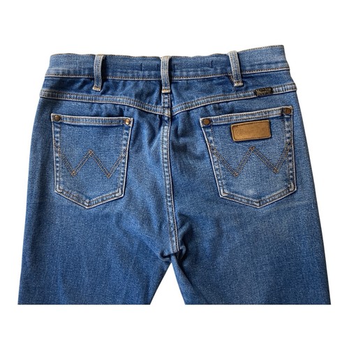 WRANGLER Wmn Sz 12 W31 L31 Jeans Stretch Denim Mid Rise Bootcut WornIn Blue FLAW - Picture 13 of 15