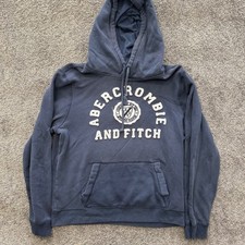Womens M Abercrombie Fitch Navy Blue Graphic Logo Hoodie Sweatshirt 184511 Y2k