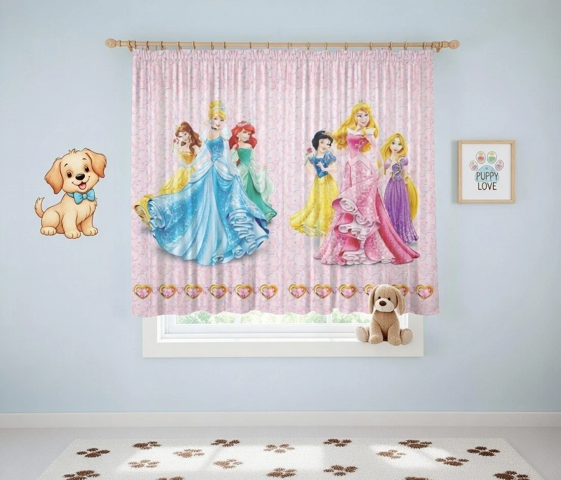 Disney Princess Curtain 180x160cm Pink Nursery 2 Piece Ready Made