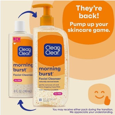 2x Clean & Clear Morning Burst Oil-Free Facial Cleanser with Vitamin C & BHA, Da