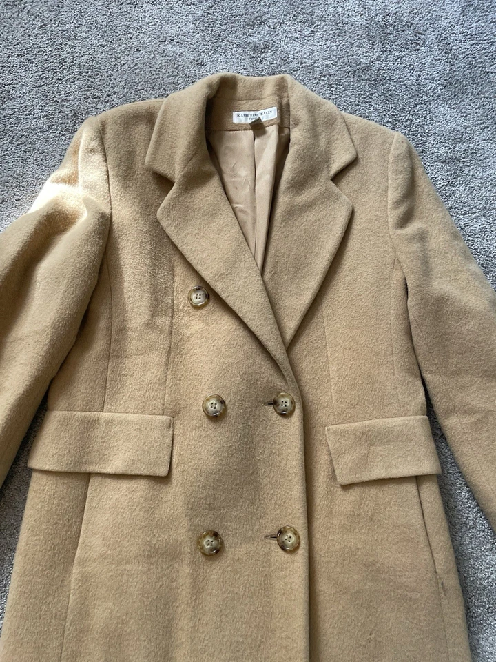 Vintage Katherine Kelly Petites Camel Hair Tan Women's Winter Trench Coat Sz. 8P - Image 2 of 4