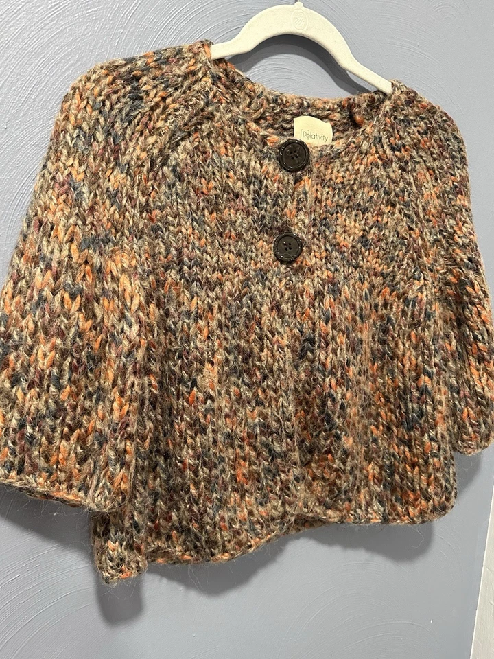 Suéter Mujer PM Naranja Mohair Lana Cárdigan Moteado Acrílico Recortado Foto 2 de 4