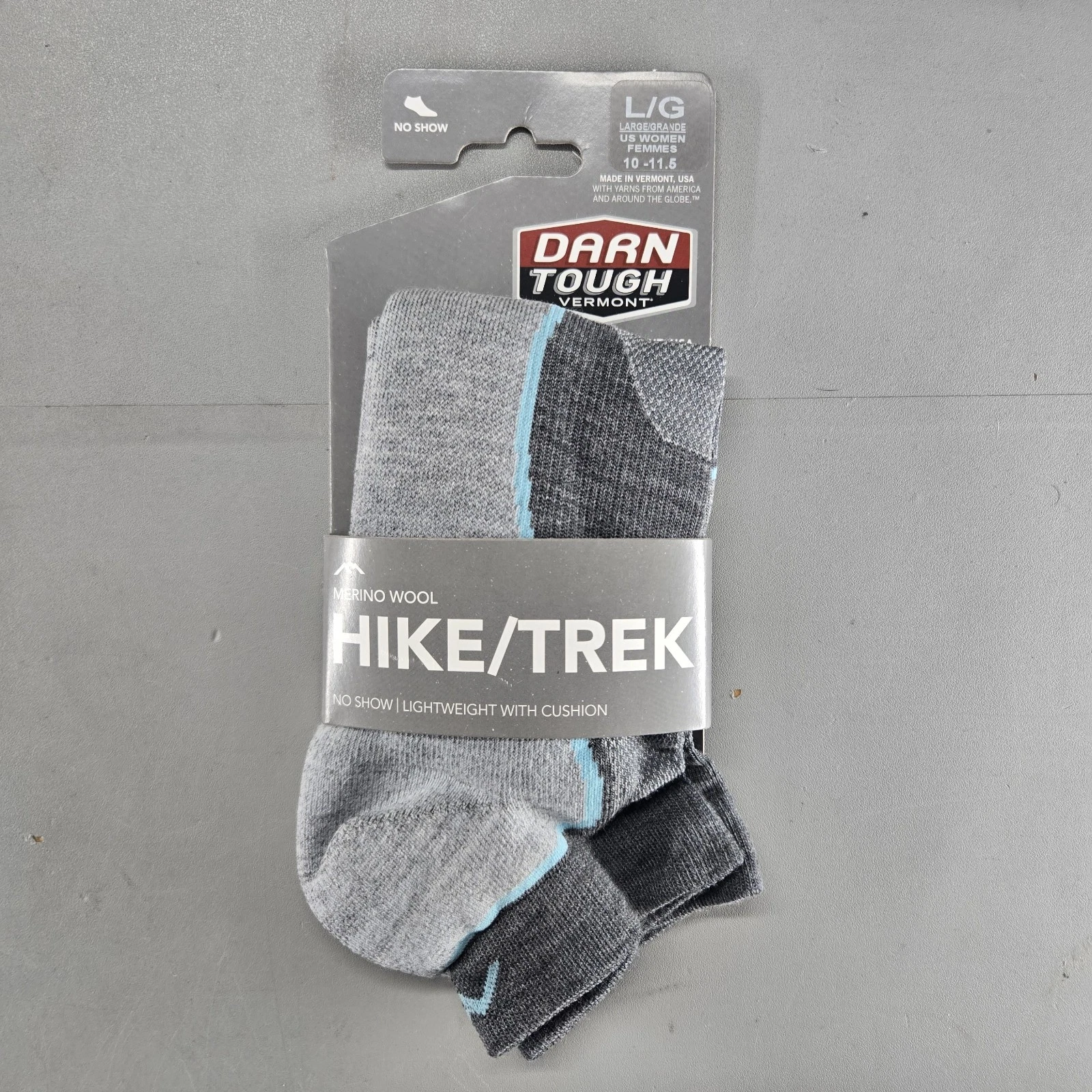 Darn Tough Hike/Trek No Show Womens Socks Merino Wool - 1986 Large Slate Gray