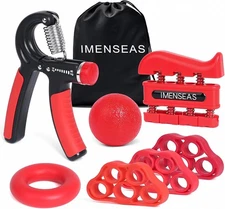 Grip Strength Trainer 7 Pack Adjustable, Finger Stretcher Resistance Red 