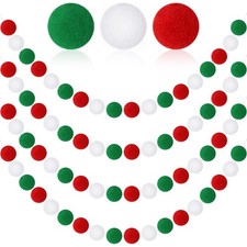 4 Pack 26.3 Feet Christmas Pom Pom Garland Ornaments Red White Green 30 Balls...