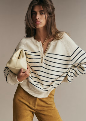 Sézane Leontine Jumper in Ecru / Navy, size small ~ pre-owned!