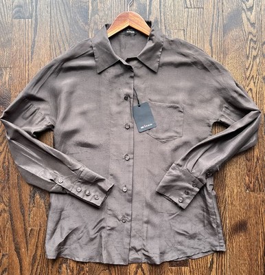 KITON Napoli Women s Shirt %100 Silk Solid Brown Size 42 EU , Made In Italy