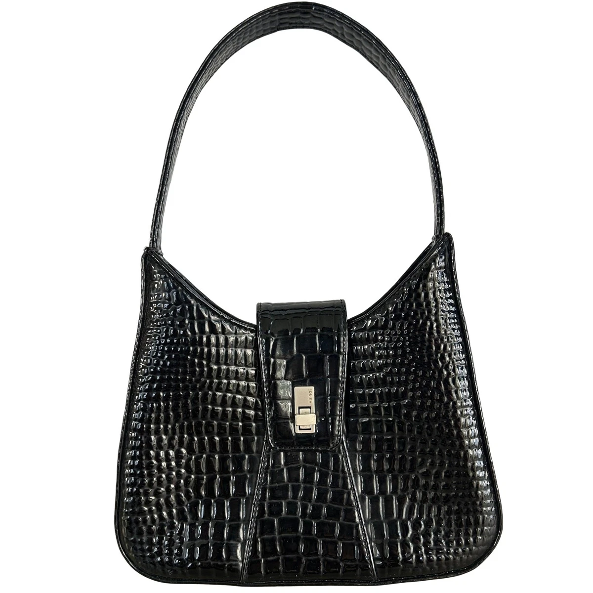 Esprit Black Canvas Baguette Shoulder Bag Y2K Vintage Y2K Esprit Shoulder Top Handle Faux Leather Bag in  main image 3