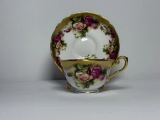 Royal Chelsea Golden Rose Teacup Saucer Heavy Gold English Bone China Vintage