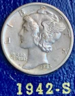 1942 S Mercury Dime 10c US Mint Coin Silver