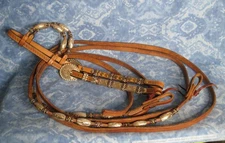 Sterling Silver Overlay Beaded Show Headstall /Bridle with Ferruled Reins