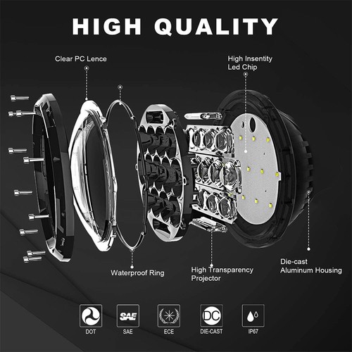 7 in Round LED Headlights Hi/Lo Beam DRL Fit for Classic Mini Austin Rover - Picture 3 of 10