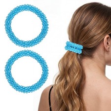 2Pcs Rhinestone Hair Scrunchies Crystal Ties Elastic Ponytail Holders Sky Blue