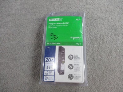 Square D Plug-on Neutral CAFI Breaker Schneider Electric 20A 1 Pole QO120PCAFIC