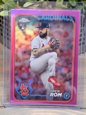 2024 Topps Chrome Cardinals Drew Rom Pink Refractor Rookie Card #195. rookie card picture