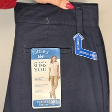 Riders by Lee Easy Care Navy Blue Stretch Waist Slimming Pants Womens 8M NEW