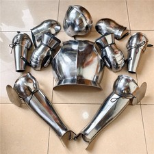 Medieval Mercenary Knight Full Plate Armor Set Helmet Breastplate Arm Leg Armor