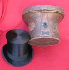 BOITE A CHAPEAU XIX eme CUIR AVEC HAUT DE FORME / V.J.VERBRAEKEN