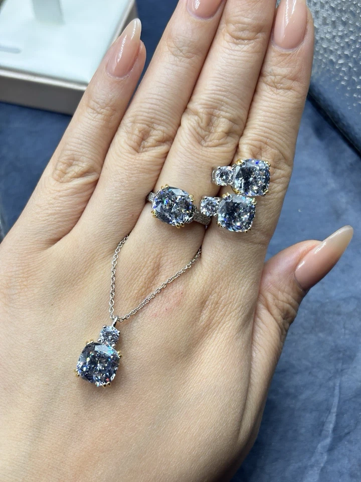 Conjunto de presente joias de safira azul cinza laboratório 20 quilates - Imagem 3 de 3