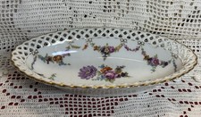 Vintage Schumann Bavaria Reticulated Floral Oval Bowl Dish 9.5