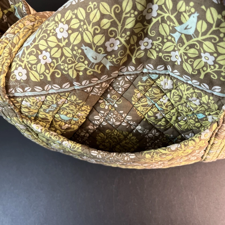Bolso de Mano Vera Bradley Lrg Bolso de Pañales Acolchado Amarillo Marrón Azul Pájaros Cartera de Transporte Foto 4 de 4