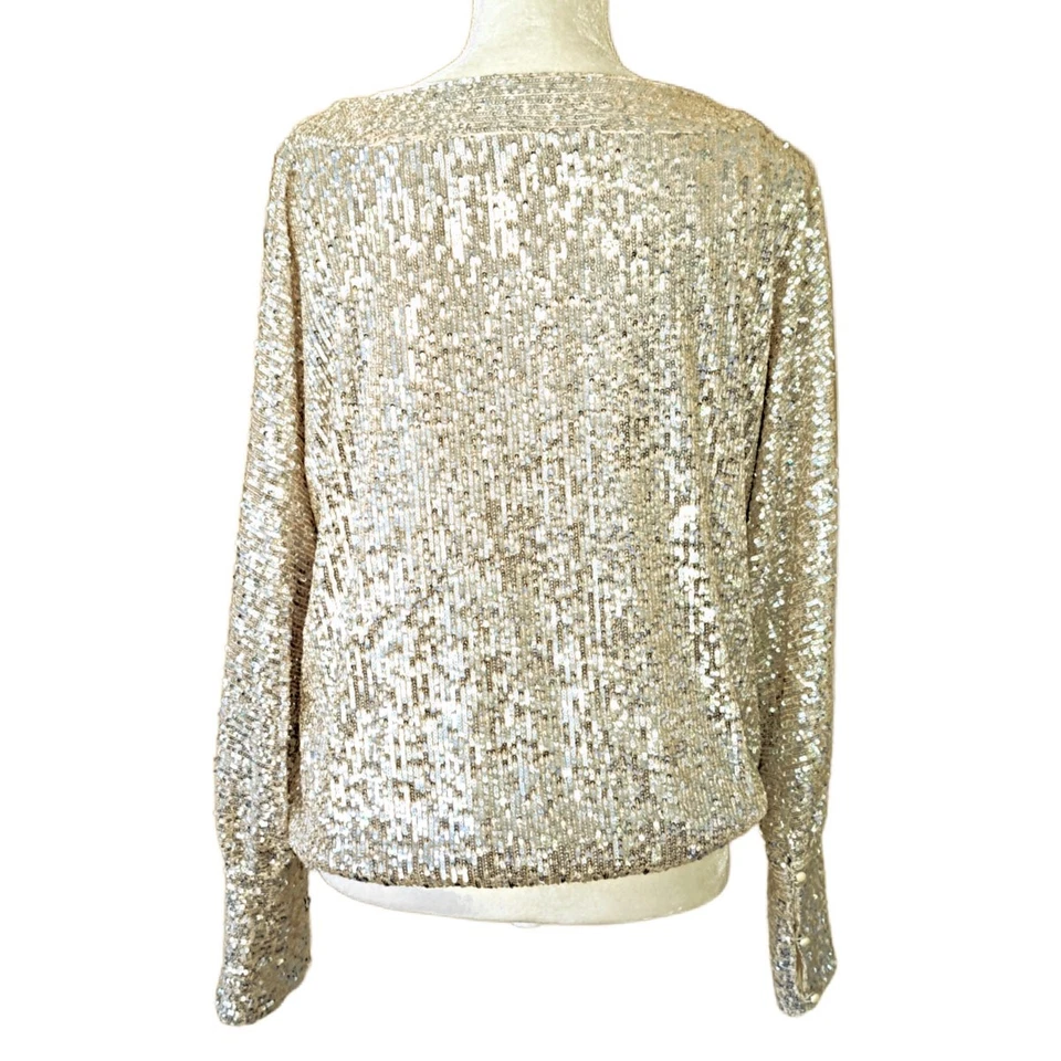 Top Dolman TRINA TURK Sprite Champagne Lentejuelas Grande Crema Fiesta Glamour Foto 3 de 4