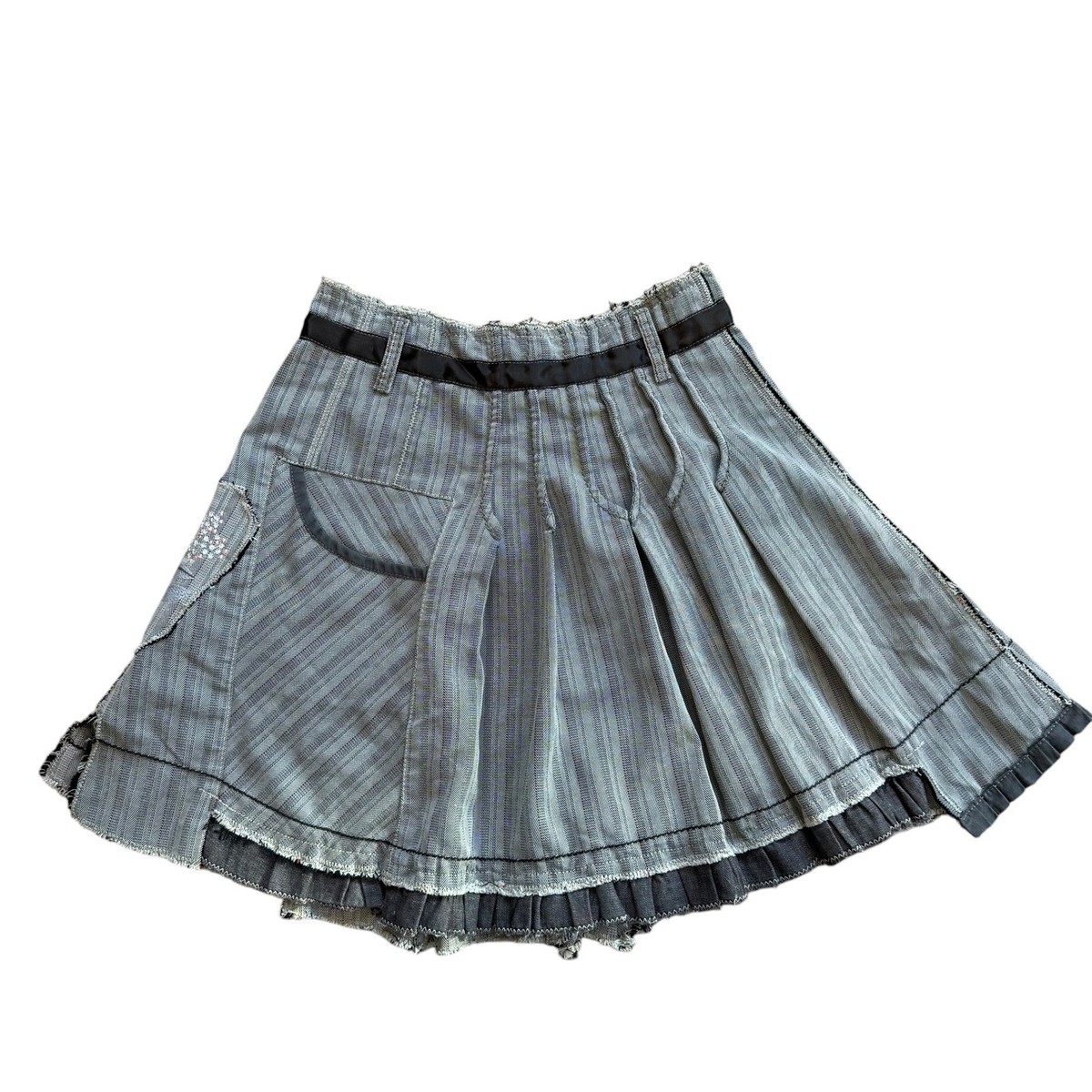 Marithe Francois Girbaud Embroidered Pleated Mini Skirt Grey