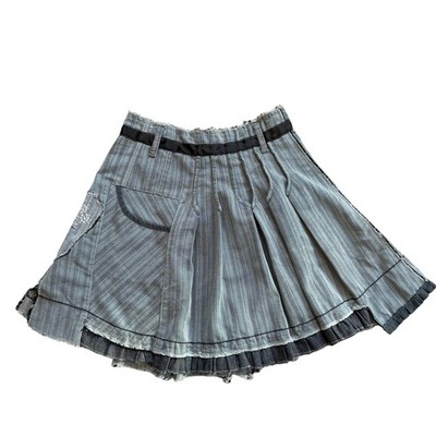 Marithe Francois Girbaud Embroidered Pleated Mini Skirt Grey