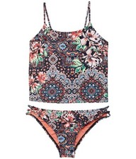 O Neill L95346 Girls Black Floral Naples High-Neck Tankini Swim Set Size 8
