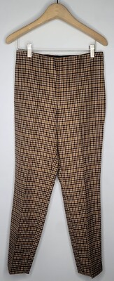 $268 Polo RALPH LAUREN Womens 0 Pants WOOL Blend Multi Brown Plaid