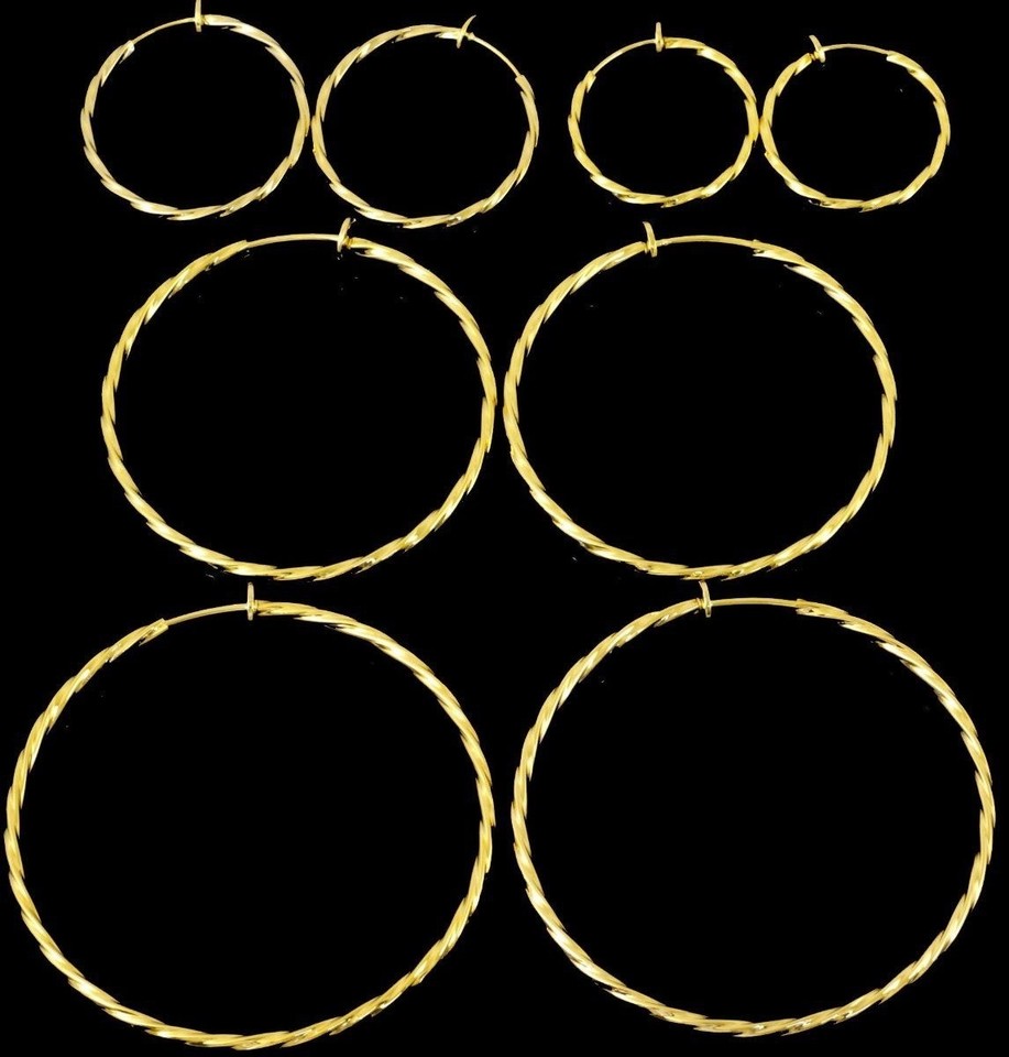 #E121D NEW Pair Non-pierced CLIP ON Twist Hoop EARRINGS Spring Closure ...