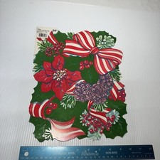 Vintage Flocked Christmas Die Cut Paper Cut Out Cardboard Decoration