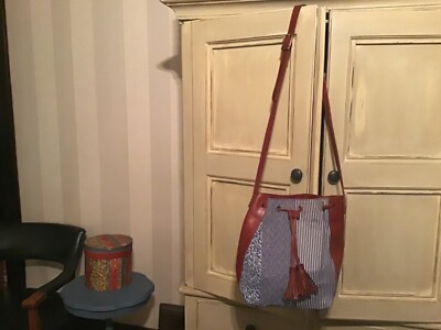 J Jill leather patchwork fabric bucket purse EUC