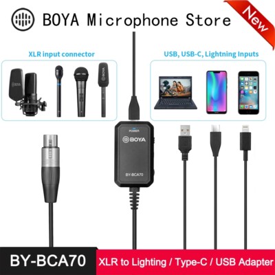BOYA BY-BCA70 XLR to Lighting Type-C USB Audio Adapter for Iphone Smartphone PC