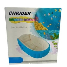 Chrider Children's Inflatable Safety Bathtub for Home or Travel Blue 38" X 25"