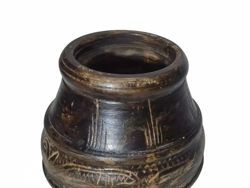 19th C, Antique - Land of Israel “Dead Sea Stone” Hand Carved Bituminous Vase - Picture 4 of 5