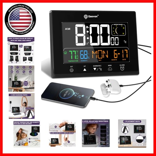 Modern 6-Inch Digital Atomic Alarm Clock with USB Ports & Adjustable Brightness