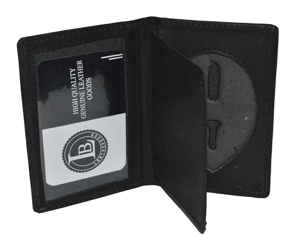 POLICE ID BADGE HOLDER SHIELD BADGE BIFOLD NEW BLACK GENUINE LEATHER RARE STYLE - Image 3 of 4