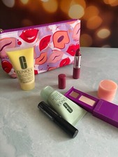 NEW Clinique 7 Piece Gift Set Eye Shadow Lipstick Mascara Moisturizer Sucrub