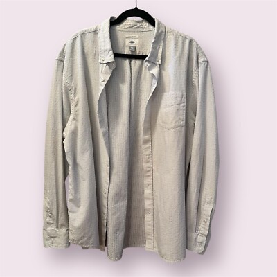 Unique Fabric Old Navy Mens Button Up LS XXL White Navy Casual Shirt 100% Cotton
