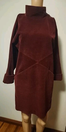 Max Mara  Women's Rust Cotton Corduroy Tunic Dress Long Sleeve Size US 2