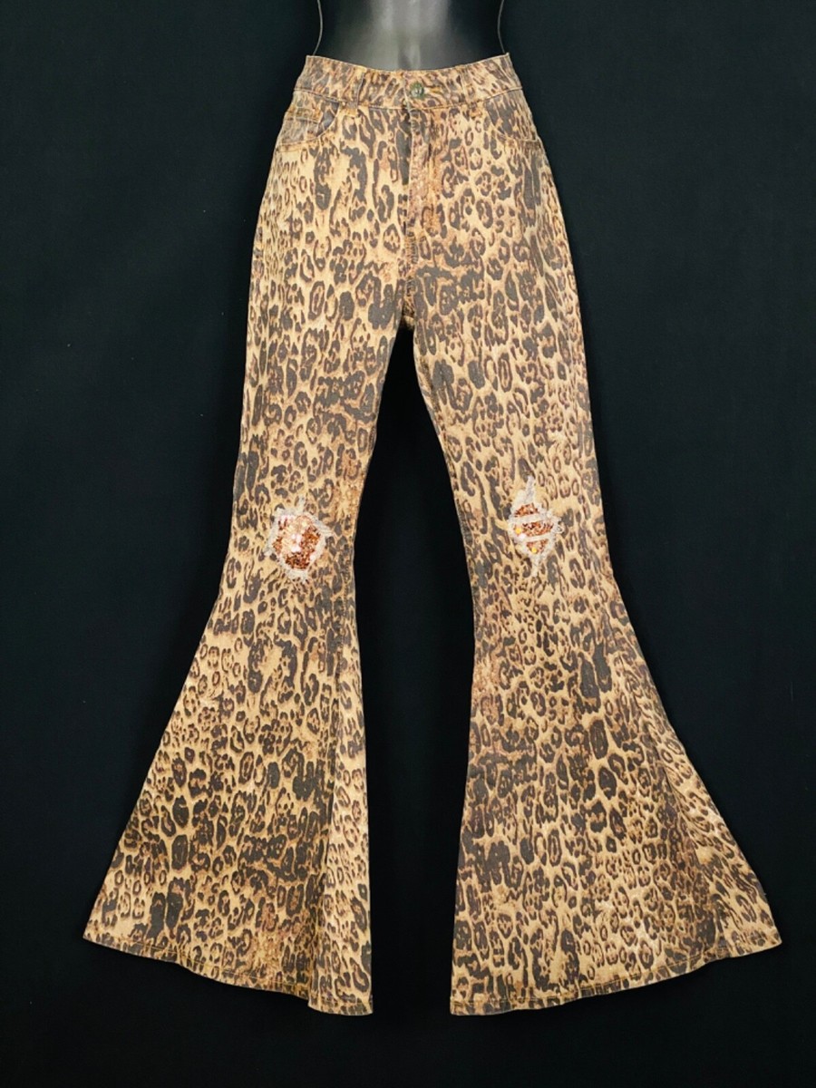 Womens Pants Bell Bottom Cheetah Pants Leopard Print Bell Bottom